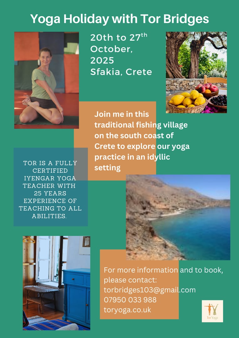 Vacaciones de yoga Iyengar en Creta, Grecia, con Victoria Bridges