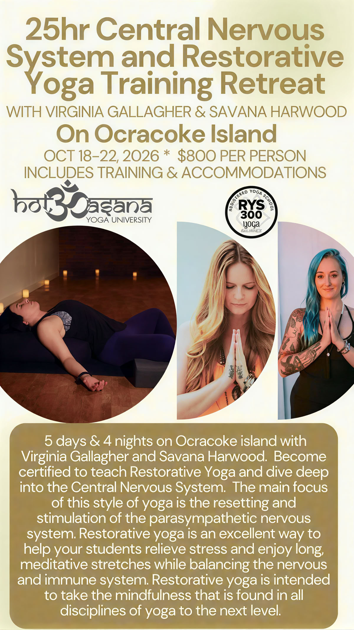 25 Hours | Formación de Profesores de Yoga Restaurativo y del Sistema Nervioso Central Retiro en Ocracoke Island